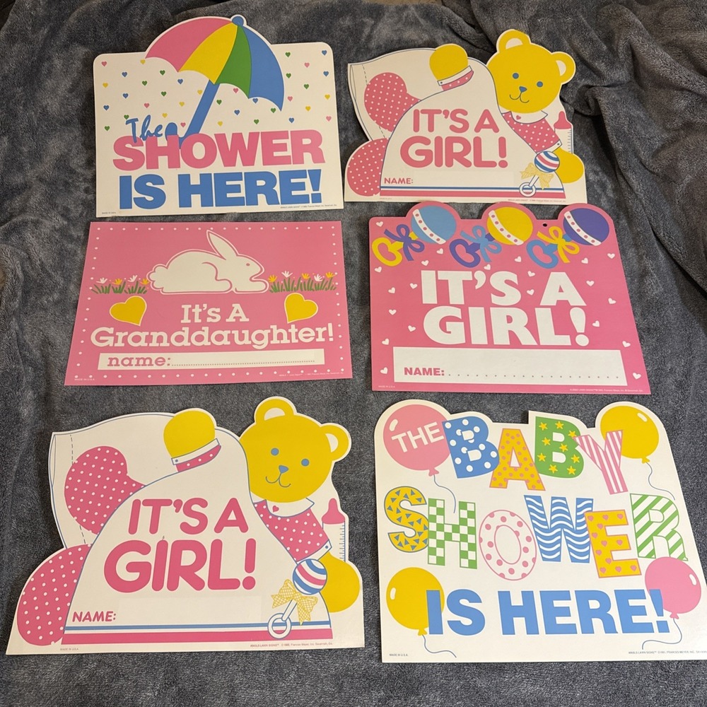 Vintage Girl Baby Shower Die-Cuts Lot 6 Cardboard Wall Lawn Signs Frances Meyer